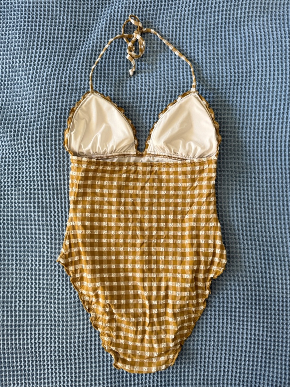 J. Crew Ruched plunge one-piece swimsuit gingham texture 8 - Picture 5 of 10